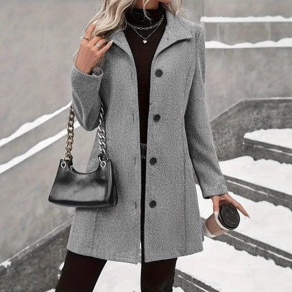 Autumn And Winter Leisure Fashion Long Woolen Long Sleeves Thermal Woolen Coat