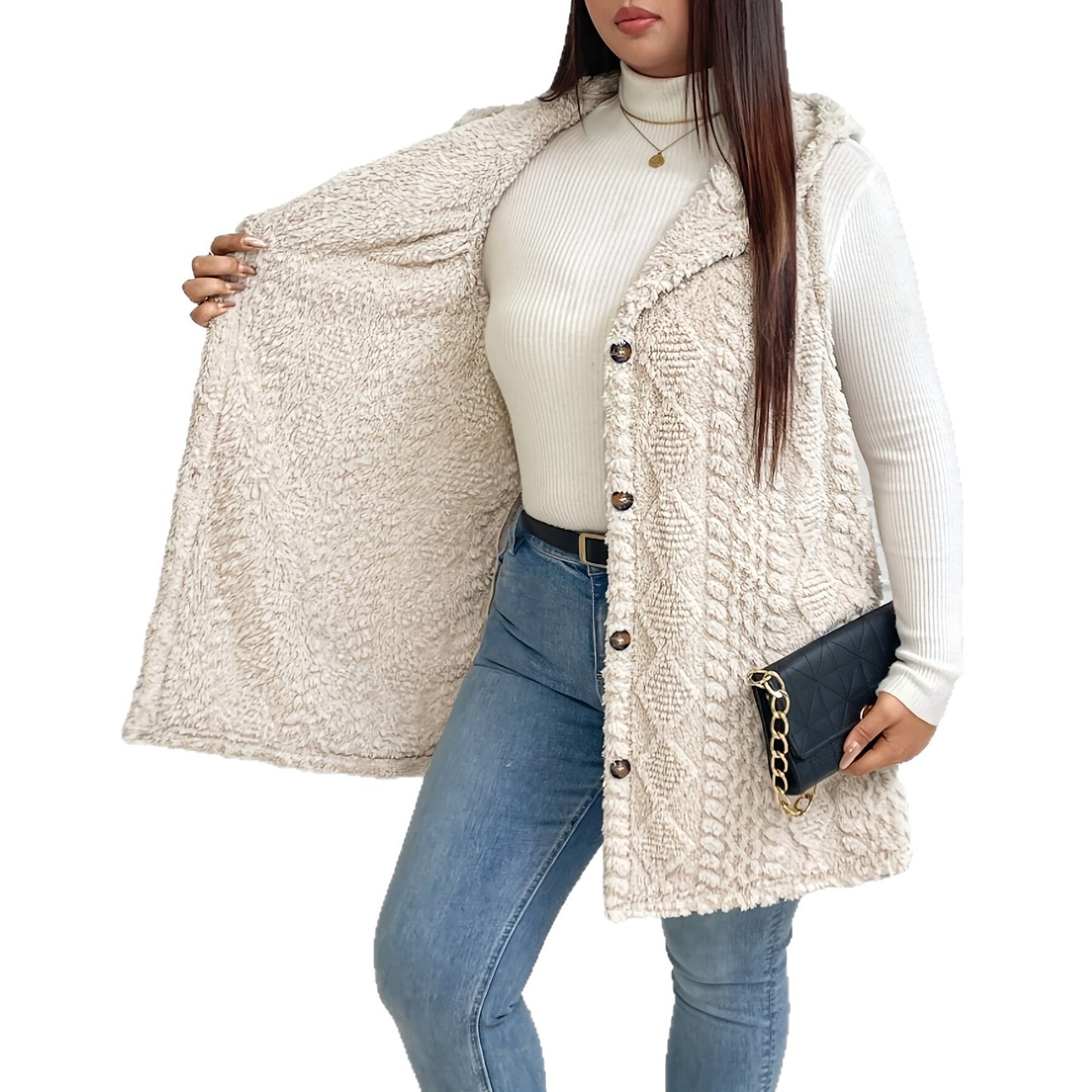 Double-sided Plush Casual Hooded Cardigan Top