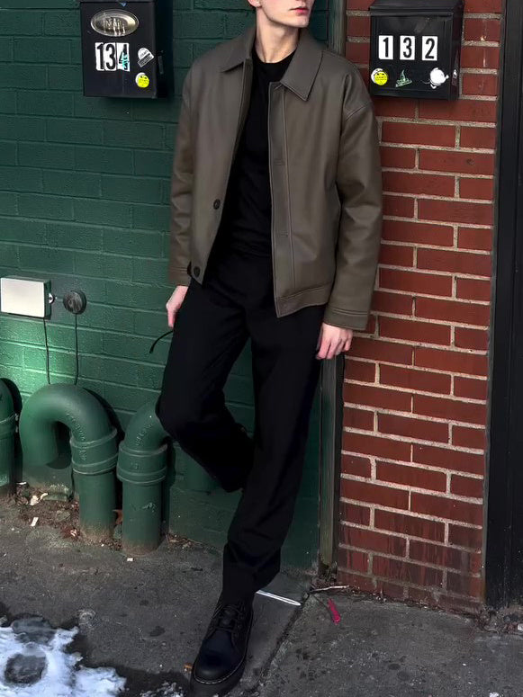 Men's Casual Long-sleeved Leather Jacket