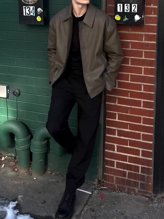 Men's Casual Long-sleeved Leather Jacket