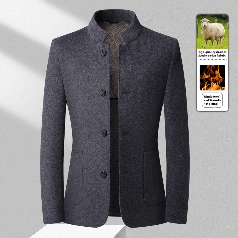 Men's Mid-length Stand Collar Double-faced Woolen Goods Wool Overcoat
