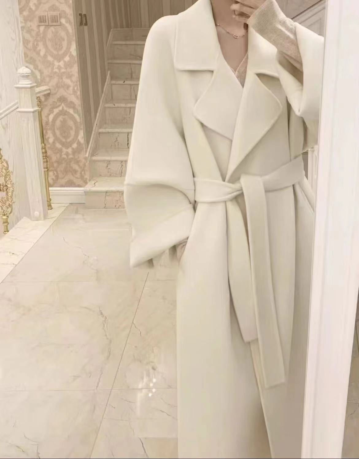 Women's Lace-up Long Elegant Woolen Coat