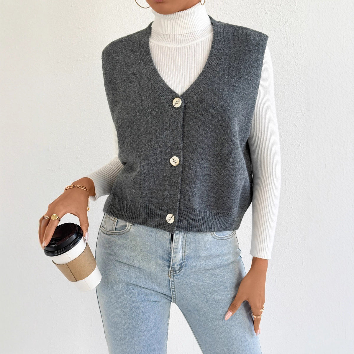 V-neck Sleeveless Vest Bandage Cardigan Coat For Women