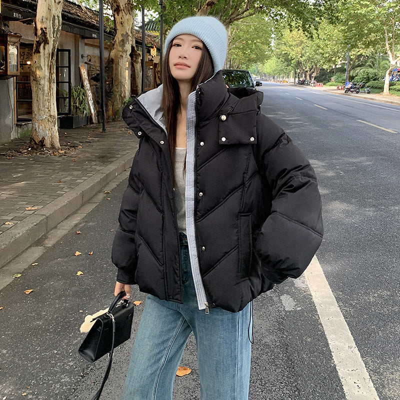 Short Cotton Jacket Women's Warm Hooded Windproof Cotton-padded Jacket