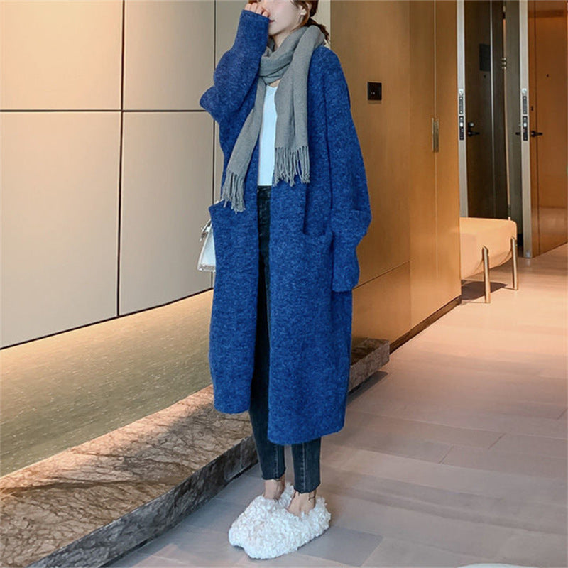 Women's Blue Sweater Fashionable Loose Outer Wear