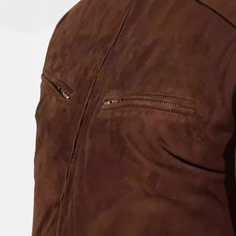 Vintage Zipper Suede Jacket Mature Men's Coat