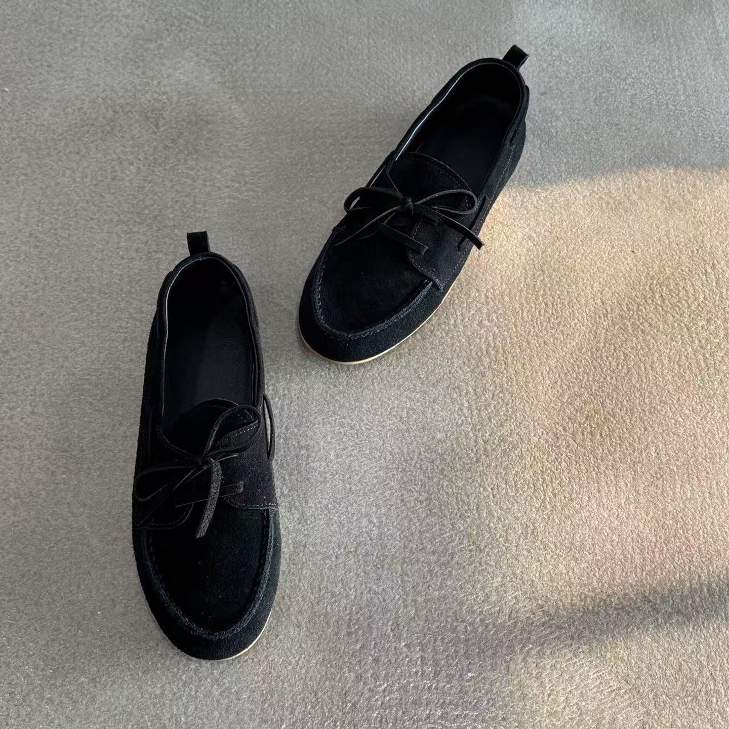 Sheepskin Version British Style Leather Flat Retro Lace Up Pumps