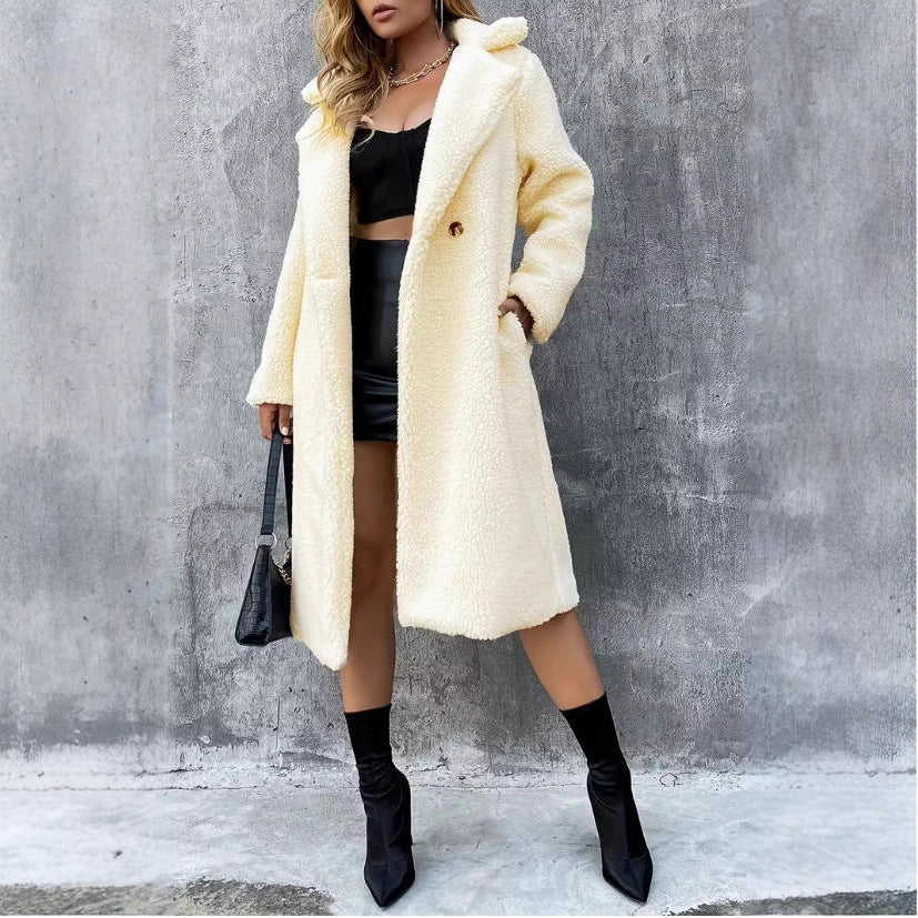 Elegant Double Breasted Lapel Loose And Warm Long-cut Coat