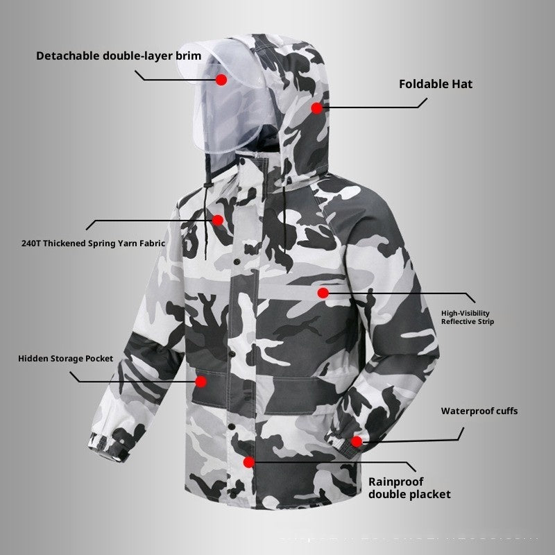 Gray Camouflage Raincoat Rain Pants Suit Men