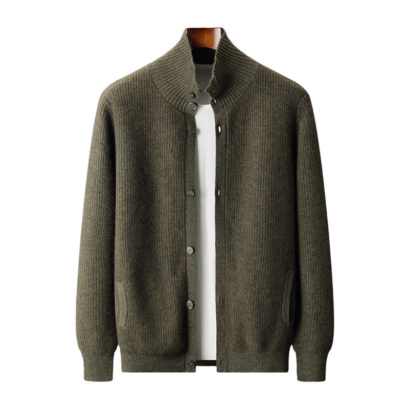 Men's Cashmere Cardigan Stand Collar Simple Urban Outerwear