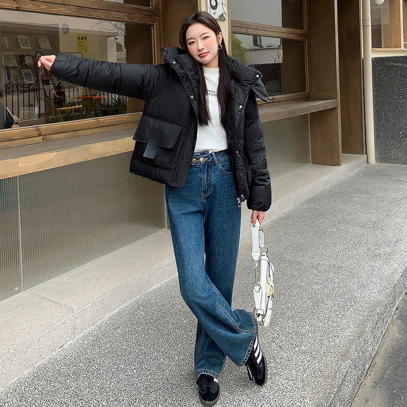 Down Cotton-padded Women's Thickened Short Chic Hooded Jacket