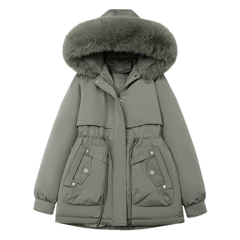 Waist Trimming Short Hooded New Big Fur Collar Coat Women's Clothing