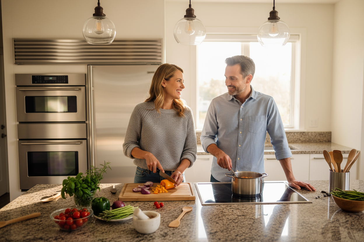 الام والاب في المطبخ