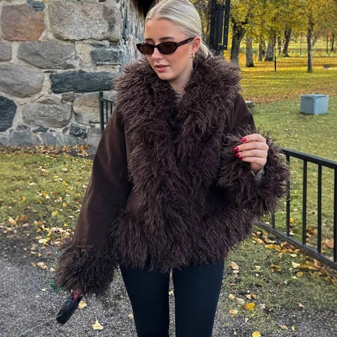 Women's Fashionable Warm Wind-resistant Wool Splicing Coat