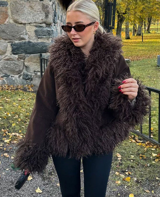 Women's Fashionable Warm Wind-resistant Wool Splicing Coat