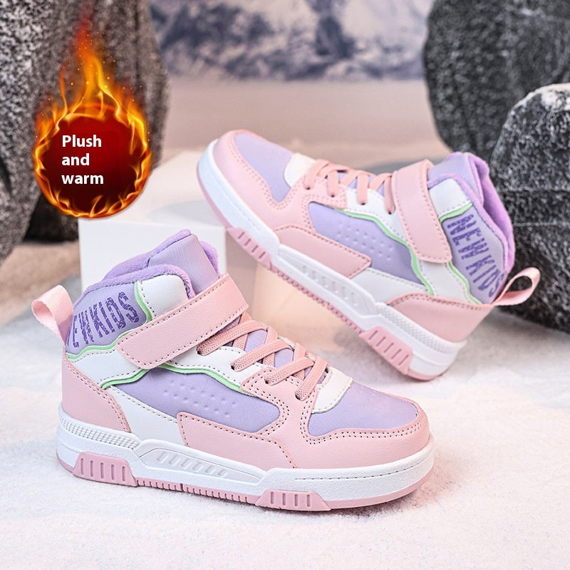 Casual Leather Sports Board Shoes High-top Velvet Thermal