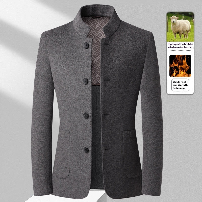Men's Mid-length Stand Collar Double-faced Woolen Goods Wool Overcoat