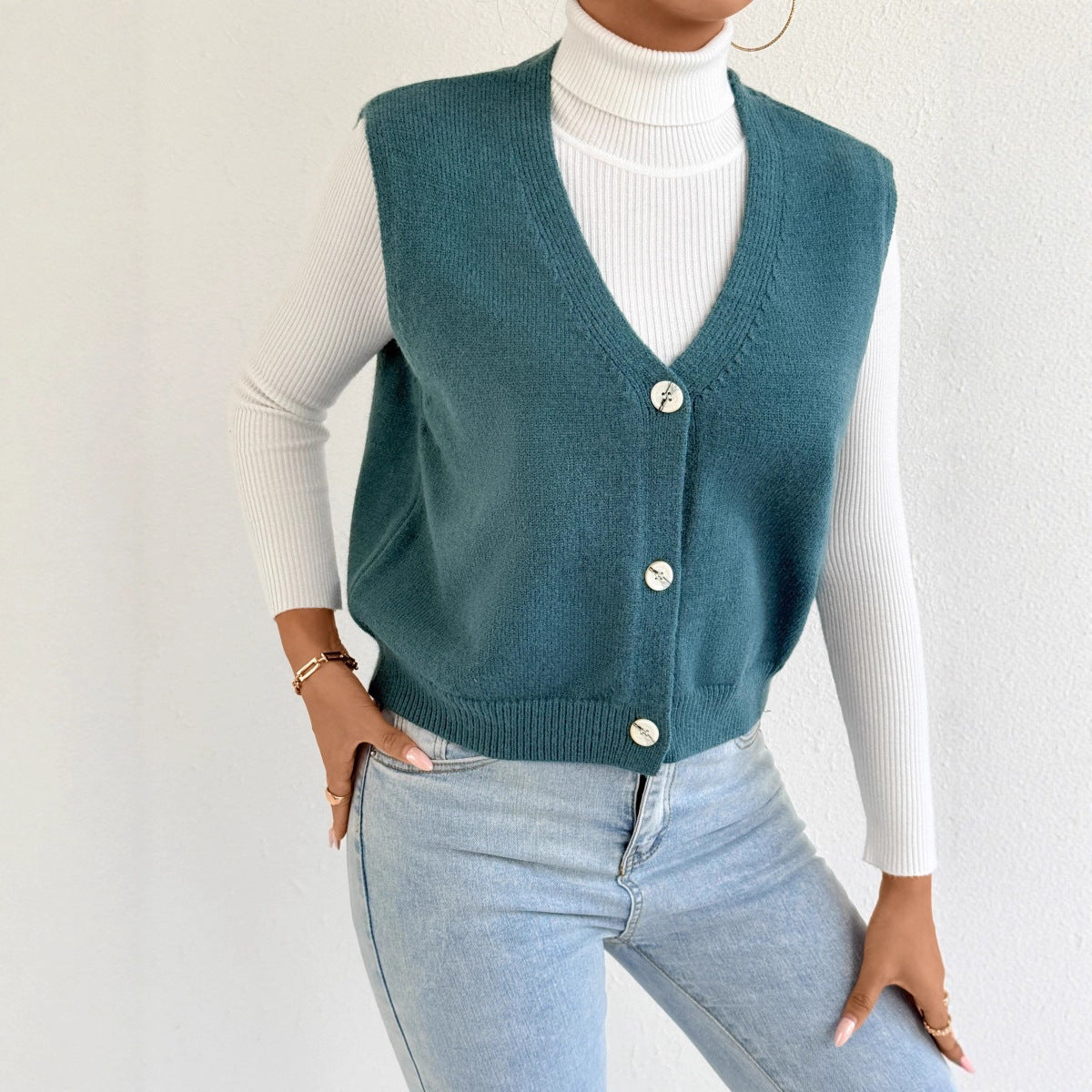 V-neck Sleeveless Vest Bandage Cardigan Coat For Women