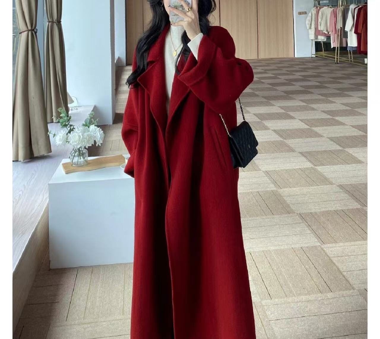 Women's Lace-up Long Elegant Woolen Coat