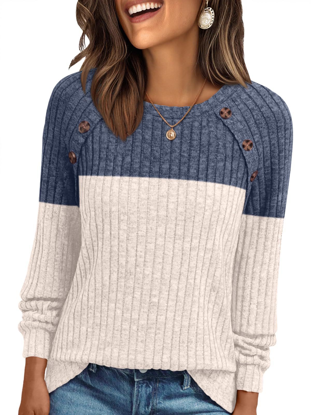 Women's Round-neck Sunken Stripe Brushed Solid Color Top Long Sleeve