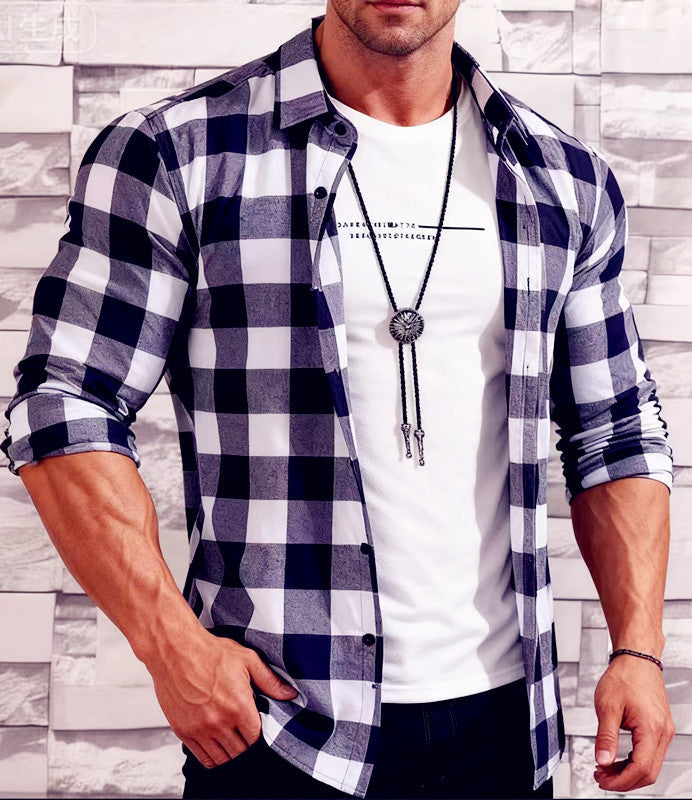 Teenage Men's Checked Long-sleeved Casual Shirt