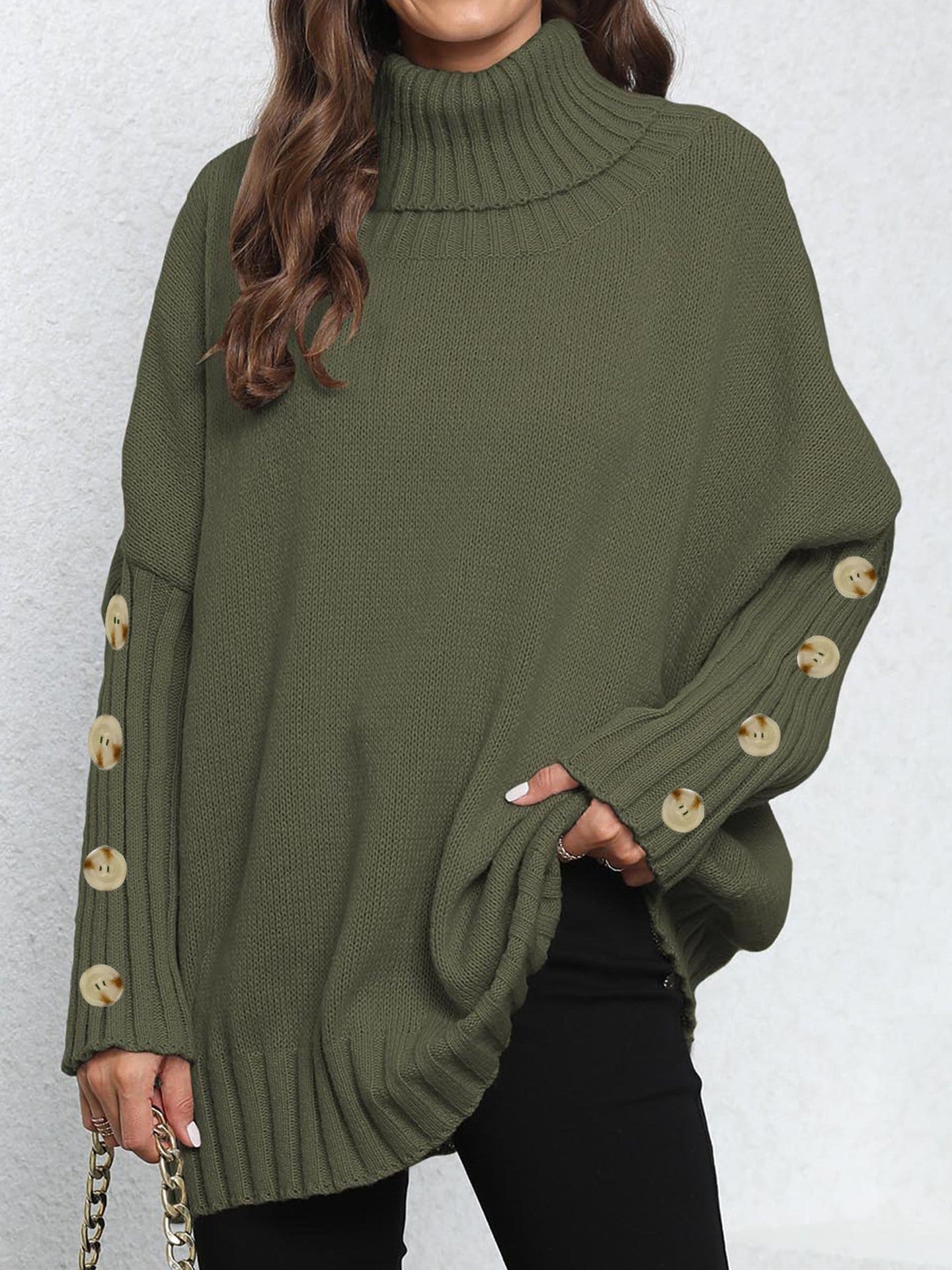 Turtleneck Lapel Loose Woven Sweater Top