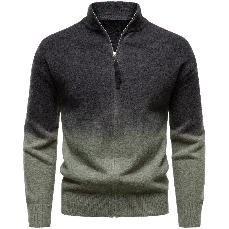 Men's British Gradient Collar Zipper Sweater
