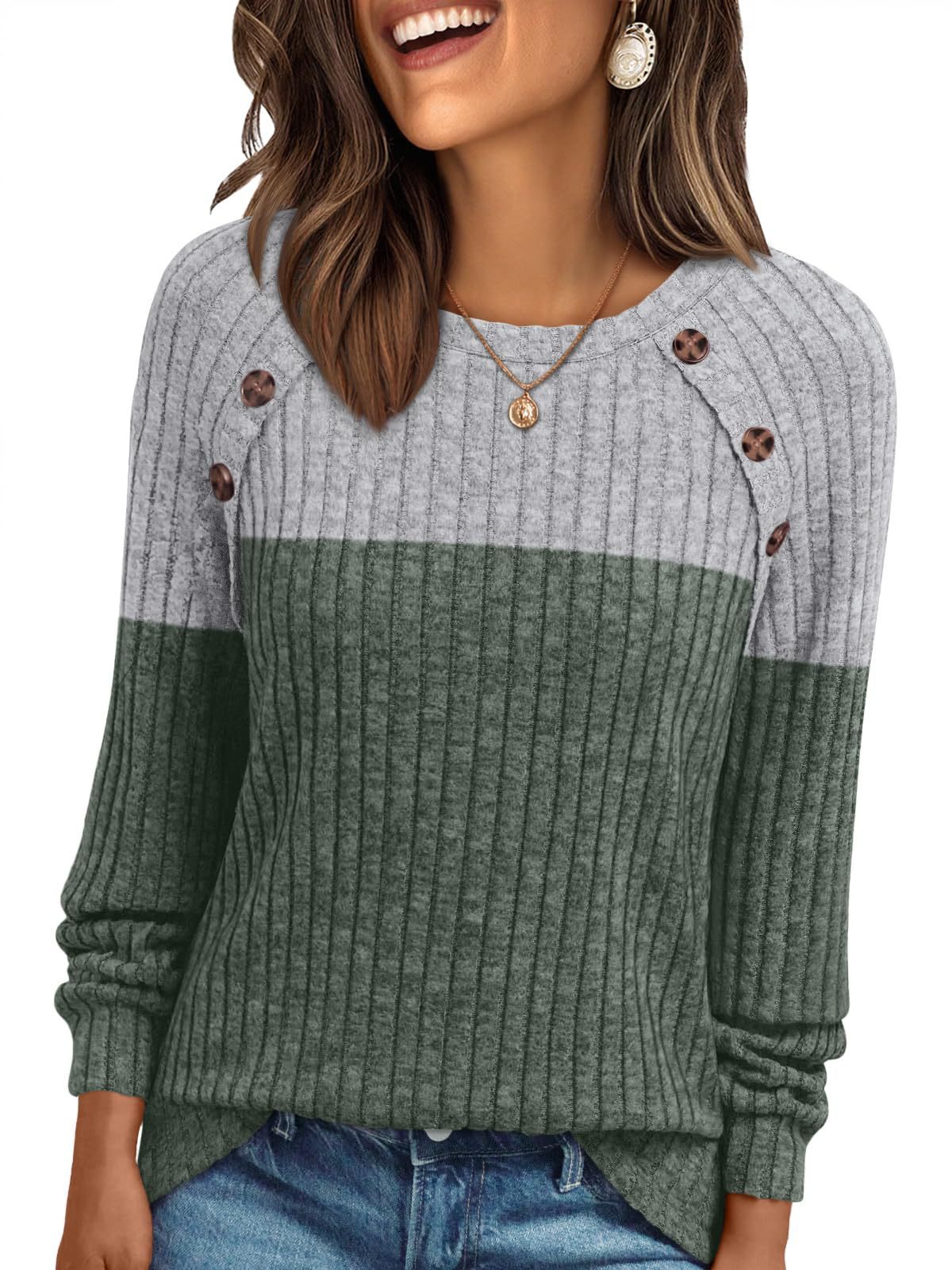 Women's Round-neck Sunken Stripe Brushed Solid Color Top Long Sleeve