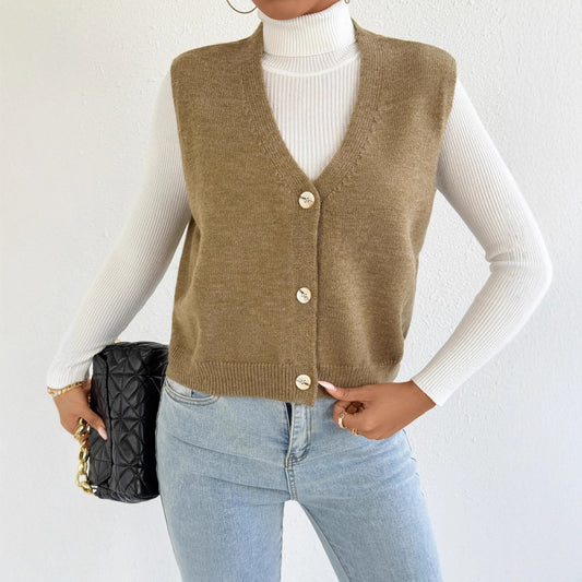 V-neck Sleeveless Vest Bandage Cardigan Coat For Women