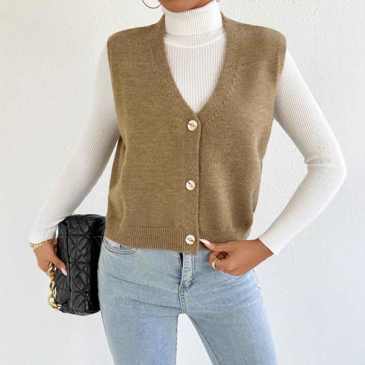 V-neck Sleeveless Vest Bandage Cardigan Coat For Women