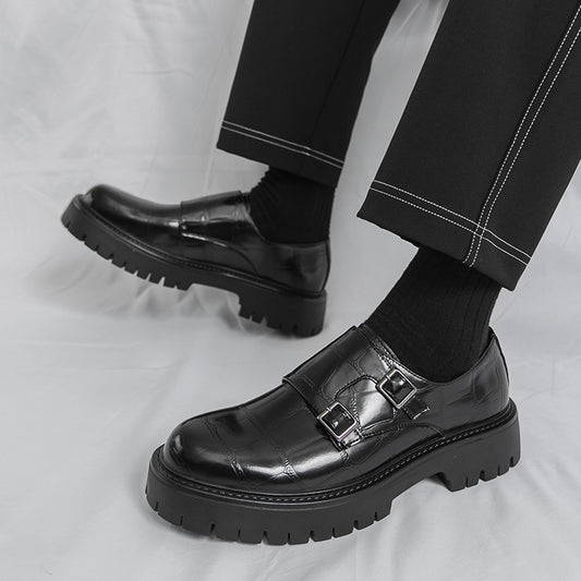 Men's Thick Bottom Horsebit Buckle Slip On Loafers Big Head Leather Shoes